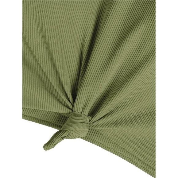WOMEN'S High Waisted Tankini Knotted Set Swimsuit, olive Green - Picture 5 of 6